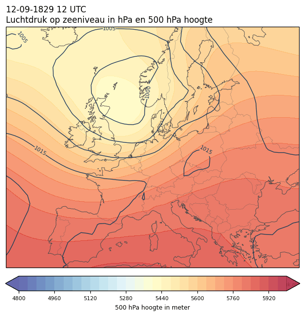 Weerkaart van 12 september 1829 om 12 UTC