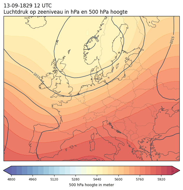 Weerkaart van 13 september 1829 om 12 UTC