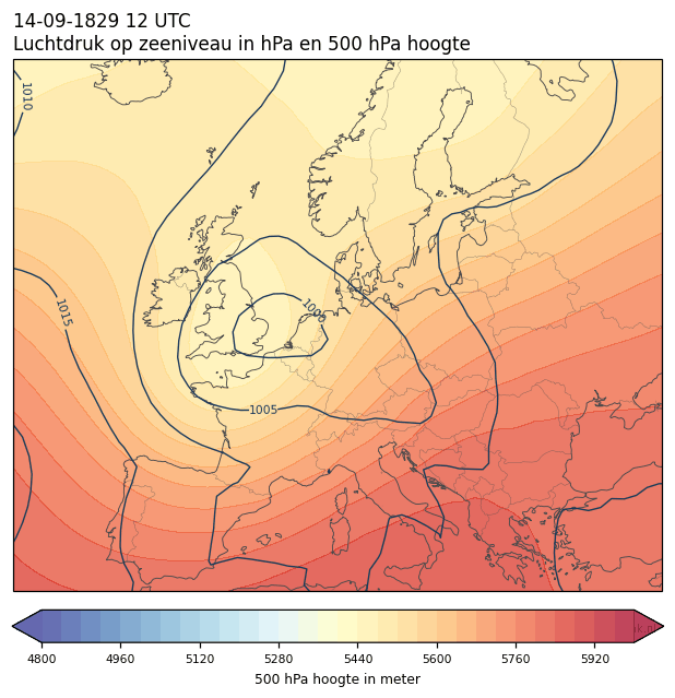 Weerkaart van 14 september 1829 om 12 UTC