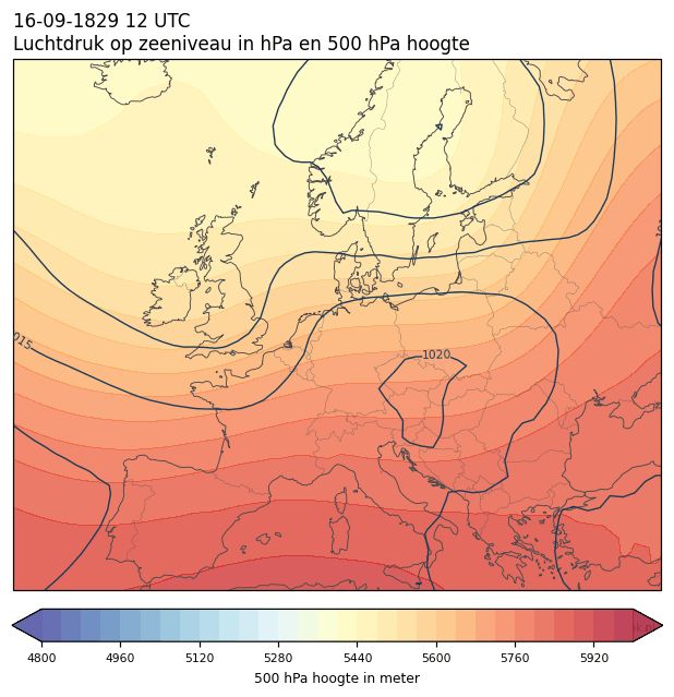 Weerkaart van 16 september 1829 om 12 UTC