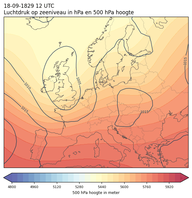 Weerkaart van 18 september 1829 om 12 UTC
