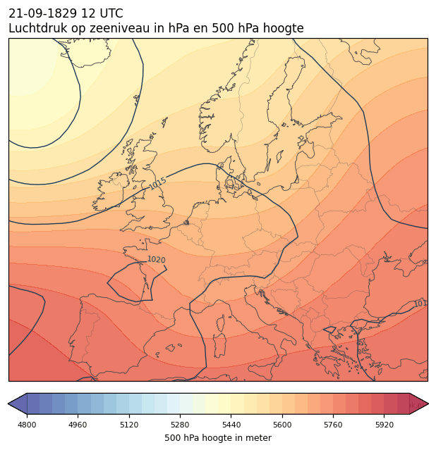 Weerkaart van 21 september 1829 om 12 UTC