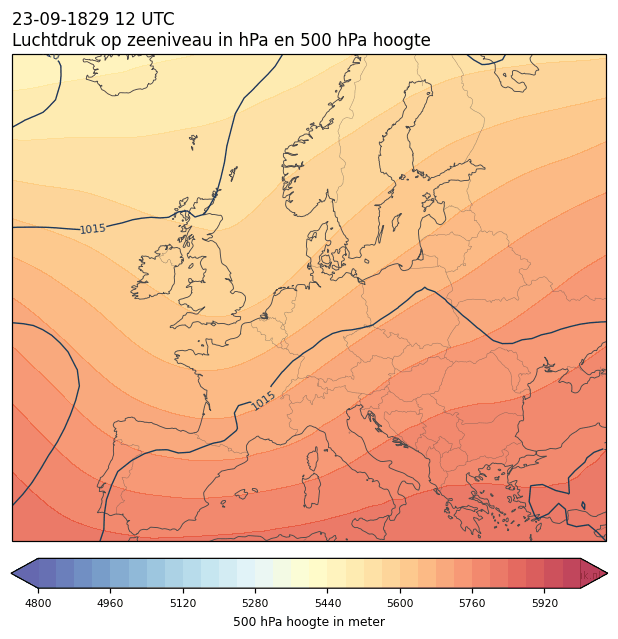 Weerkaart van 23 september 1829 om 12 UTC