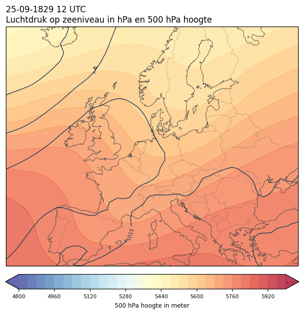 Weerkaart van 25 september 1829 om 12 UTC