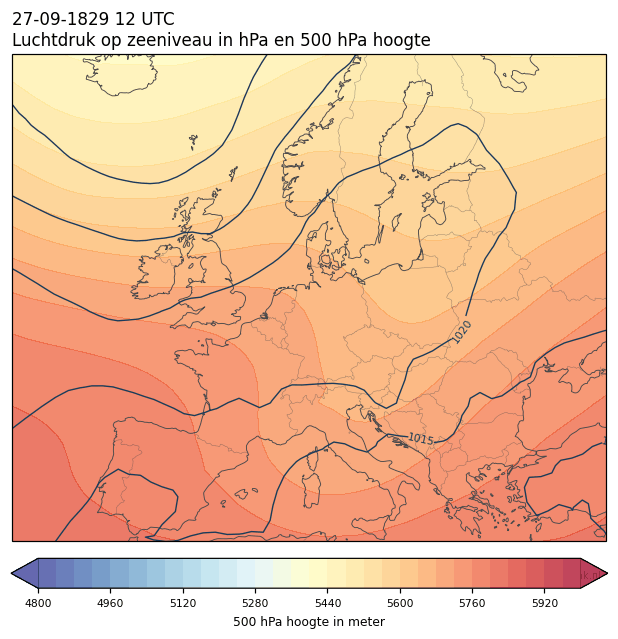 Weerkaart van 27 september 1829 om 12 UTC