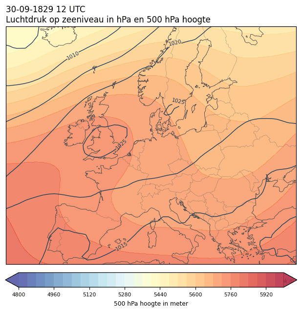 Weerkaart van 30 september 1829 om 12 UTC