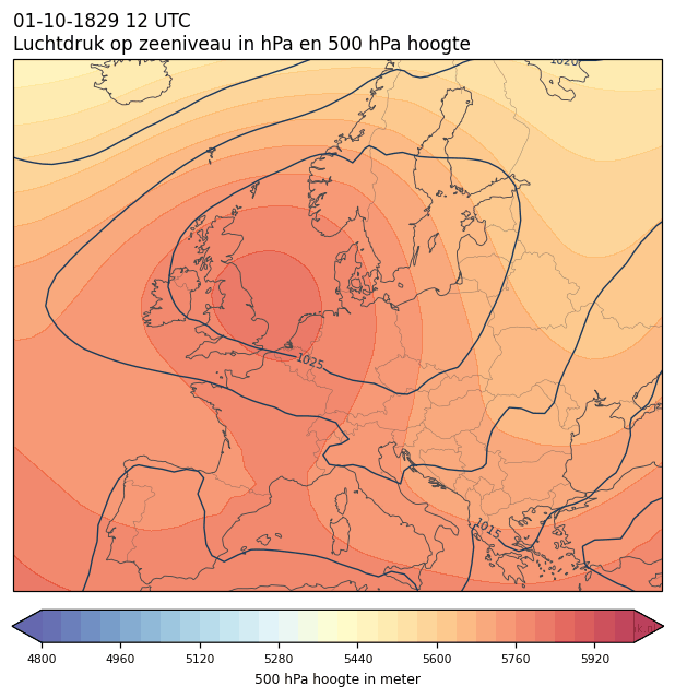 Weerkaart van 1 oktober 1829 om 12 UTC
