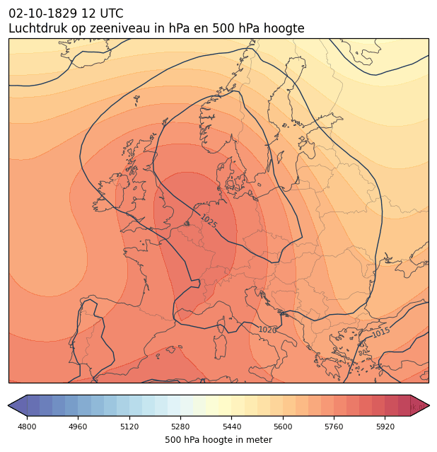 Weerkaart van 2 oktober 1829 om 12 UTC