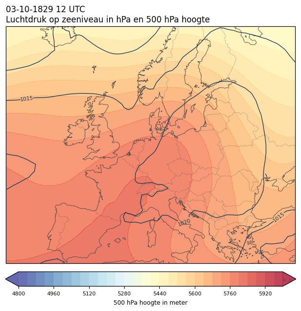 Weerkaart van 3 oktober 1829 om 12 UTC