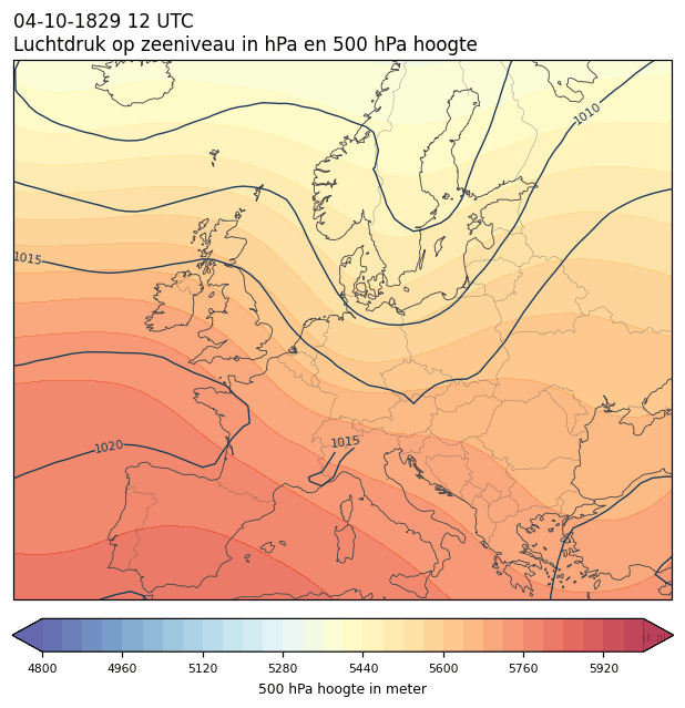 Weerkaart van 4 oktober 1829 om 12 UTC