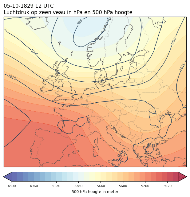 Weerkaart van 5 oktober 1829 om 12 UTC
