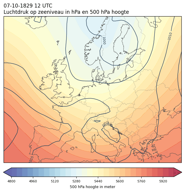 Weerkaart van 7 oktober 1829 om 12 UTC