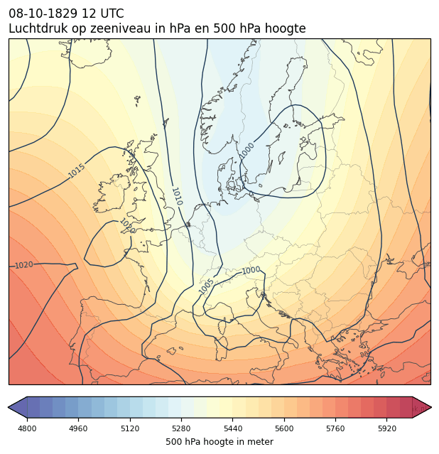 Weerkaart van 8 oktober 1829 om 12 UTC