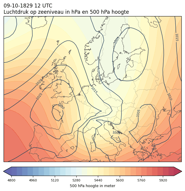 Weerkaart van 9 oktober 1829 om 12 UTC