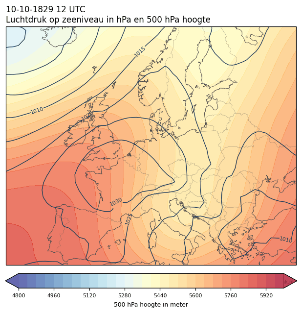 Weerkaart van 10 oktober 1829 om 12 UTC