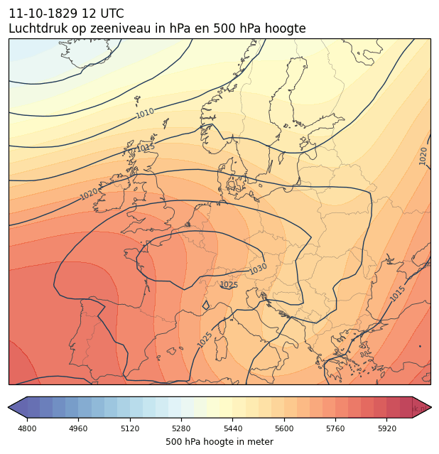 Weerkaart van 11 oktober 1829 om 12 UTC