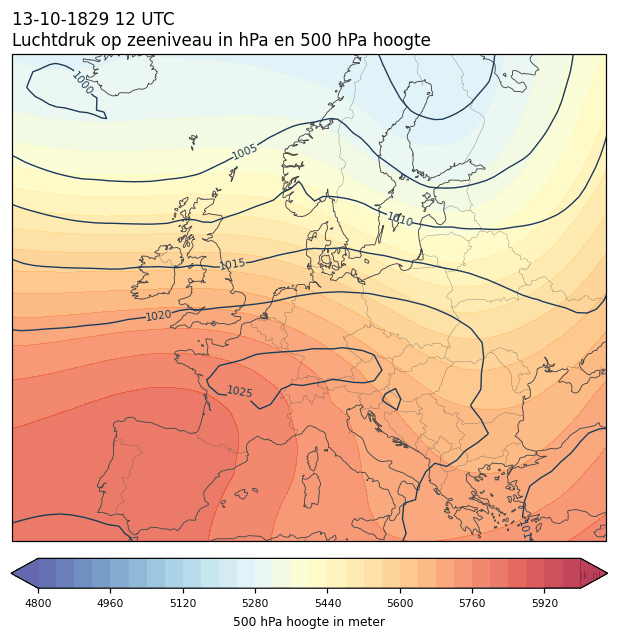 Weerkaart van 13 oktober 1829 om 12 UTC