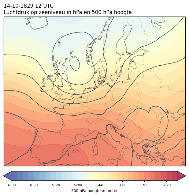 Weerkaart van 14 oktober 1829 om 12 UTC