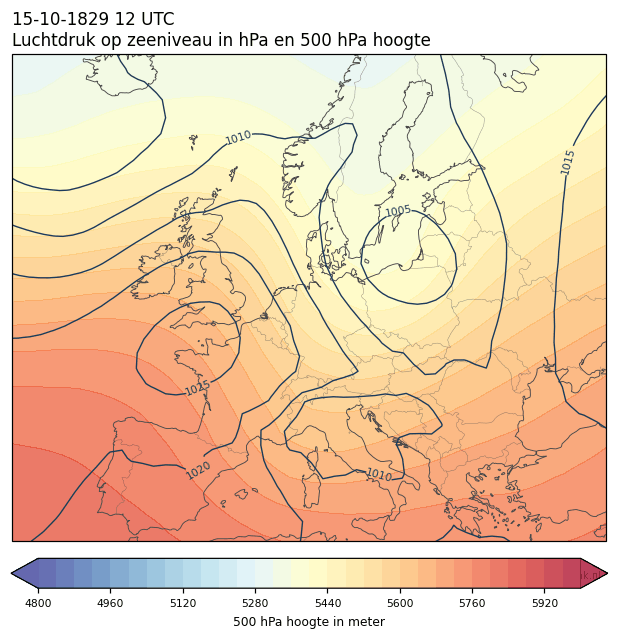 Weerkaart van 15 oktober 1829 om 12 UTC