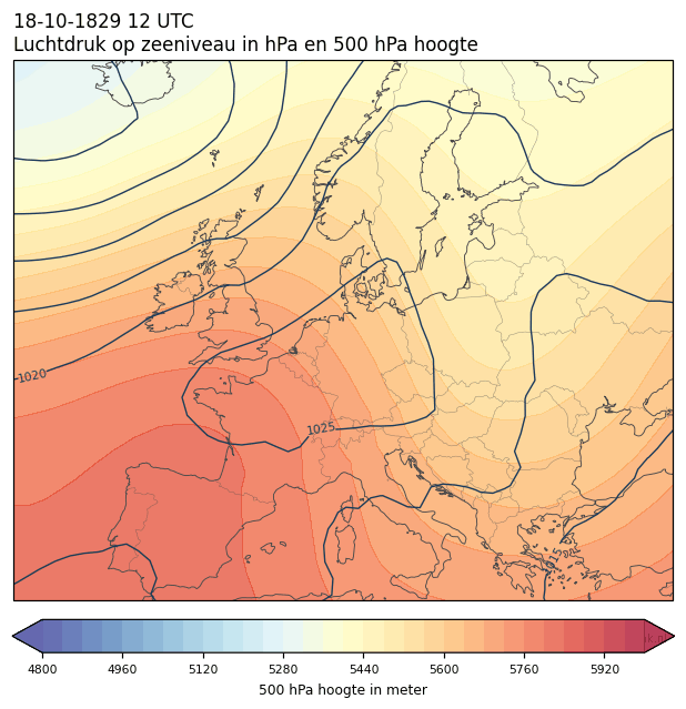 Weerkaart van 18 oktober 1829 om 12 UTC