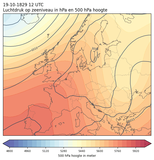 Weerkaart van 19 oktober 1829 om 12 UTC