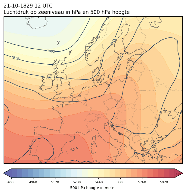 Weerkaart van 21 oktober 1829 om 12 UTC