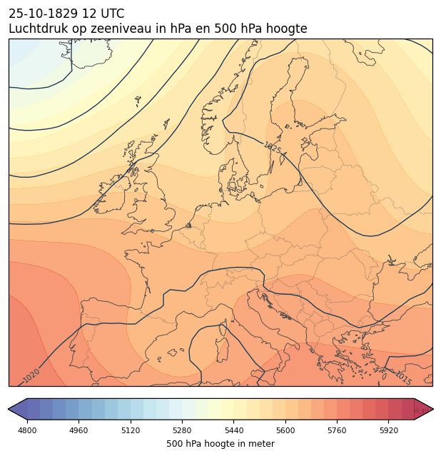 Weerkaart van 25 oktober 1829 om 12 UTC