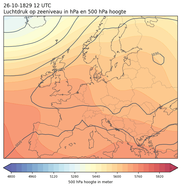 Weerkaart van 26 oktober 1829 om 12 UTC