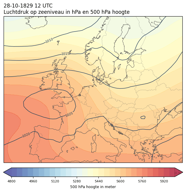 Weerkaart van 28 oktober 1829 om 12 UTC