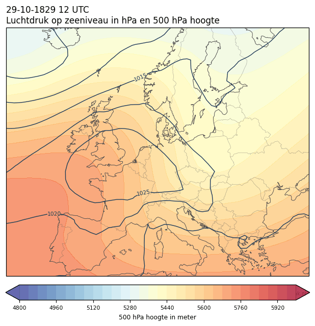 Weerkaart van 29 oktober 1829 om 12 UTC