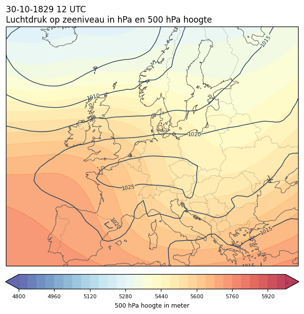 Weerkaart van 30 oktober 1829 om 12 UTC