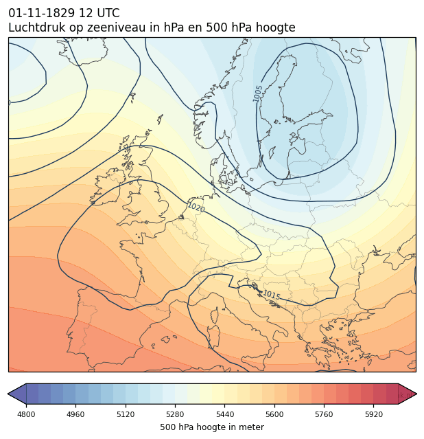 Weerkaart van 1 november 1829 om 12 UTC
