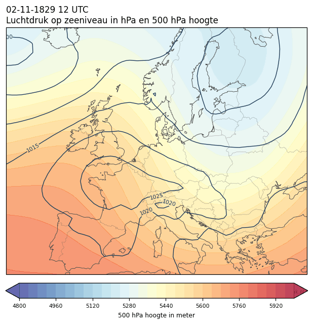 Weerkaart van 2 november 1829 om 12 UTC