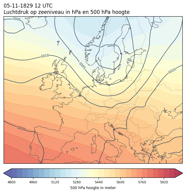 Weerkaart van 5 november 1829 om 12 UTC