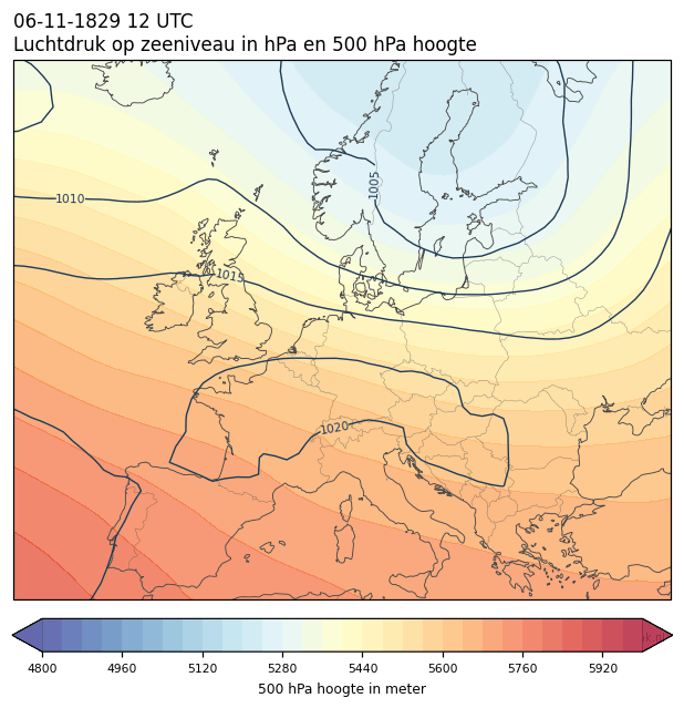 Weerkaart van 6 november 1829 om 12 UTC