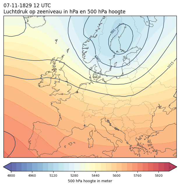 Weerkaart van 7 november 1829 om 12 UTC