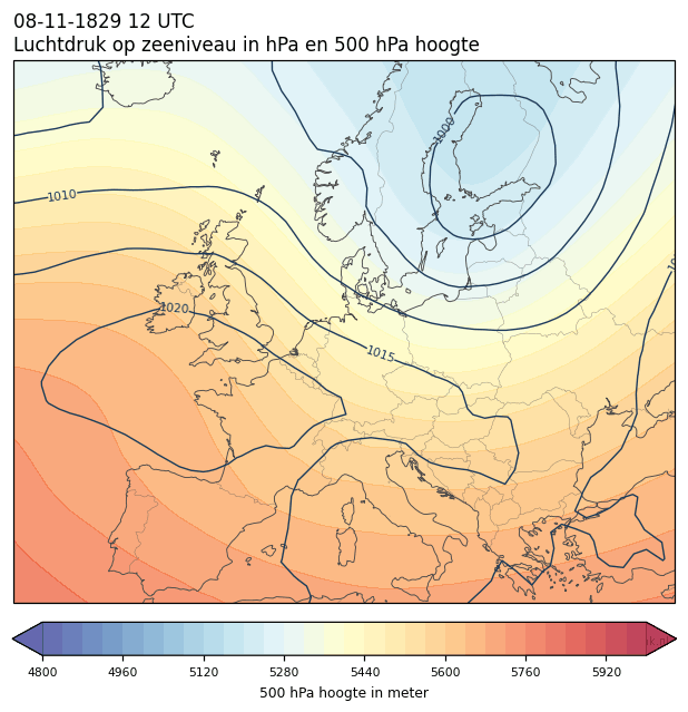 Weerkaart van 8 november 1829 om 12 UTC