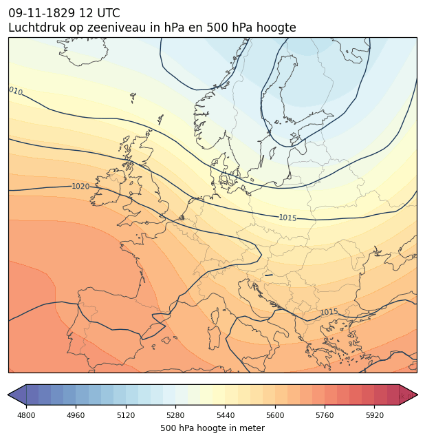 Weerkaart van 9 november 1829 om 12 UTC