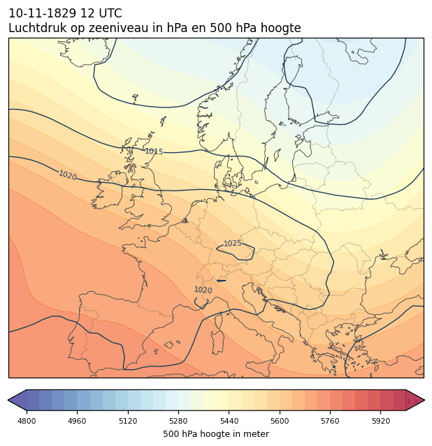 Weerkaart van 10 november 1829 om 12 UTC