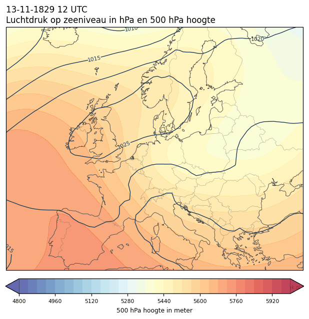 Weerkaart van 13 november 1829 om 12 UTC