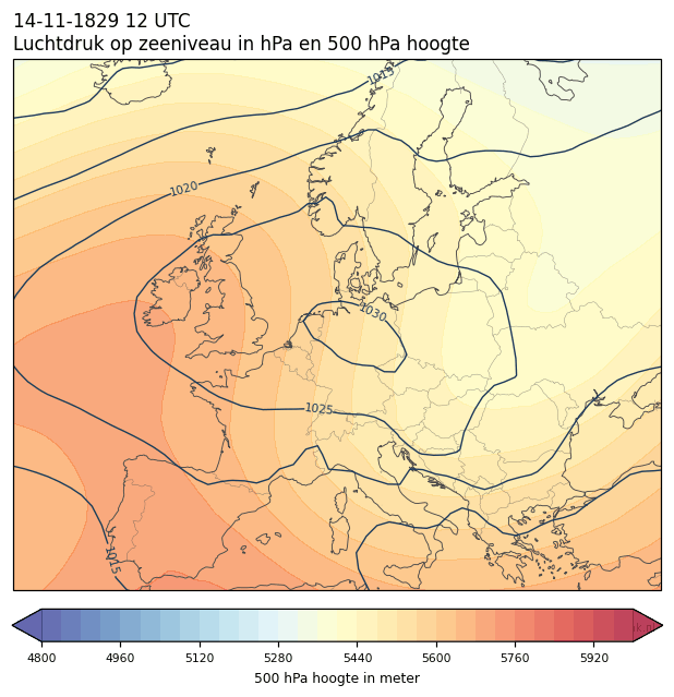Weerkaart van 14 november 1829 om 12 UTC