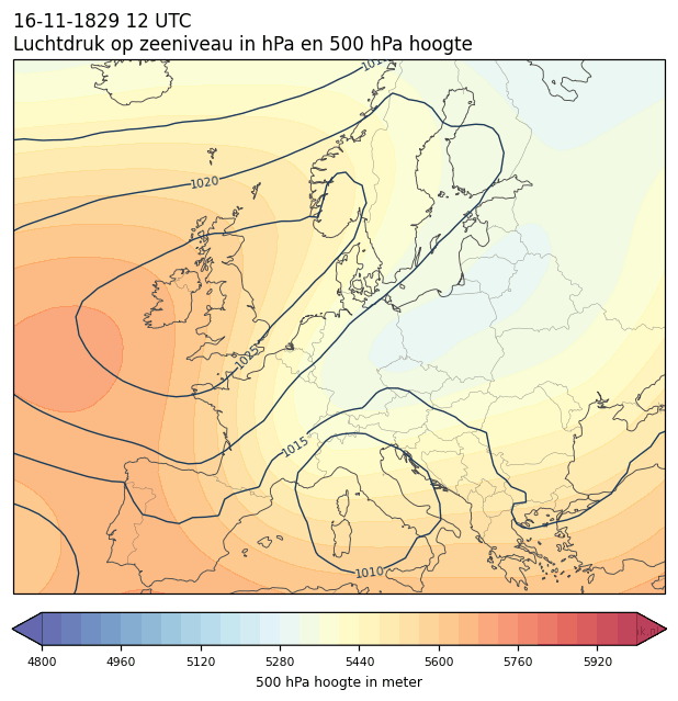 Weerkaart van 16 november 1829 om 12 UTC