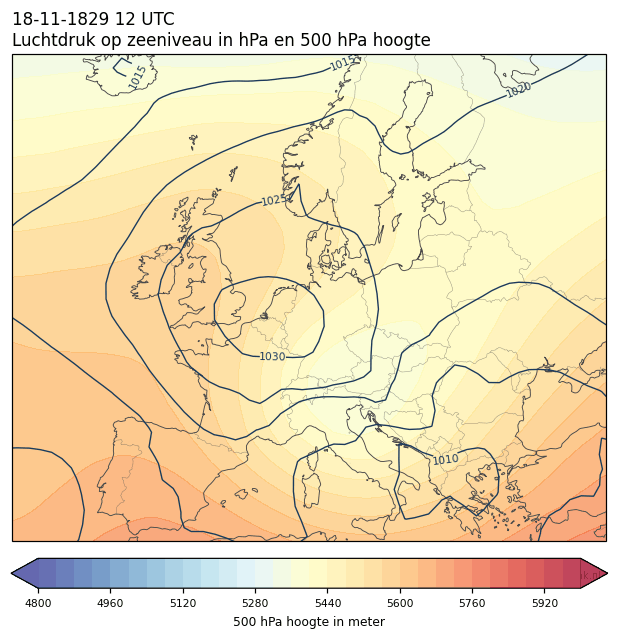 Weerkaart van 18 november 1829 om 12 UTC