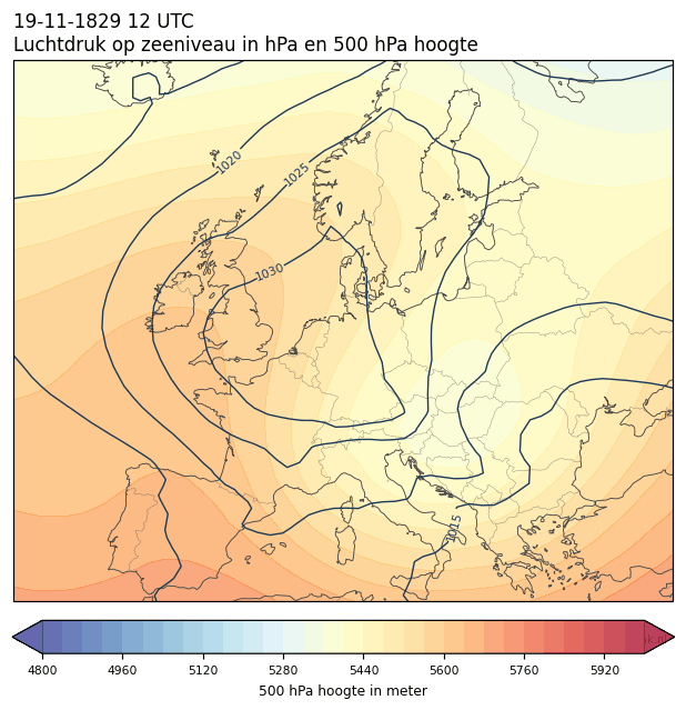 Weerkaart van 19 november 1829 om 12 UTC