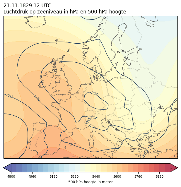 Weerkaart van 21 november 1829 om 12 UTC