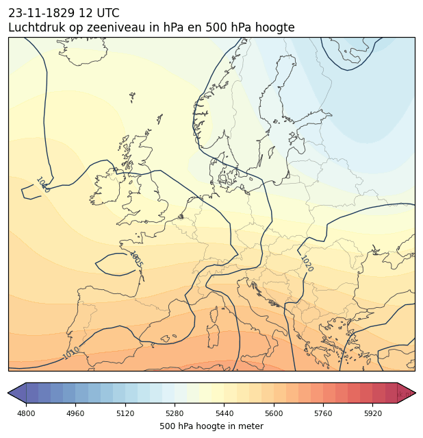 Weerkaart van 23 november 1829 om 12 UTC