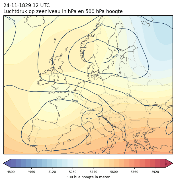 Weerkaart van 24 november 1829 om 12 UTC