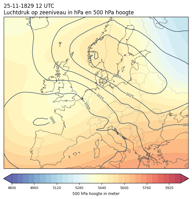 Weerkaart van 25 november 1829 om 12 UTC