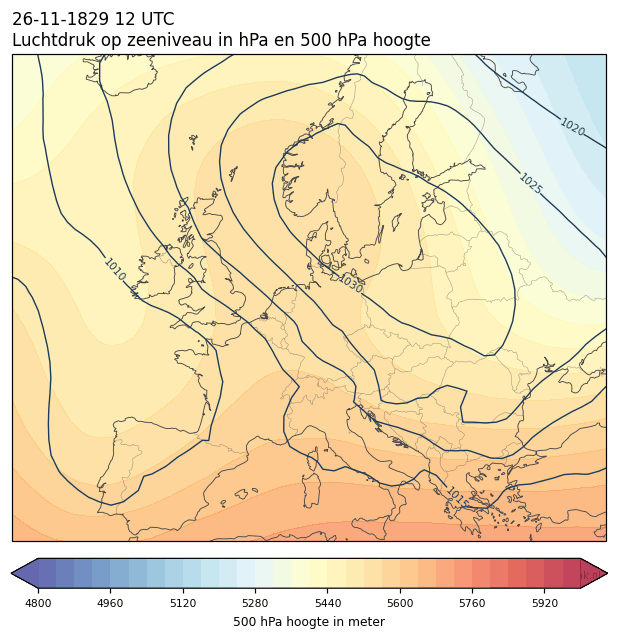 Weerkaart van 26 november 1829 om 12 UTC