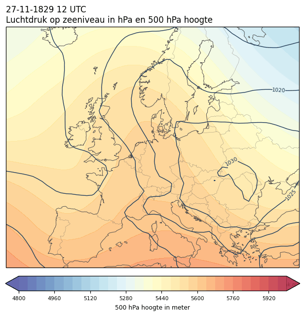 Weerkaart van 27 november 1829 om 12 UTC